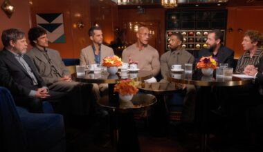Adam Sandler, Dwayne Johnson, Jacob Elordi, Jeremy Allen White, Mark Hamill, Michael B. Jordan and Wagner Moura at the THR Actor Roundtable