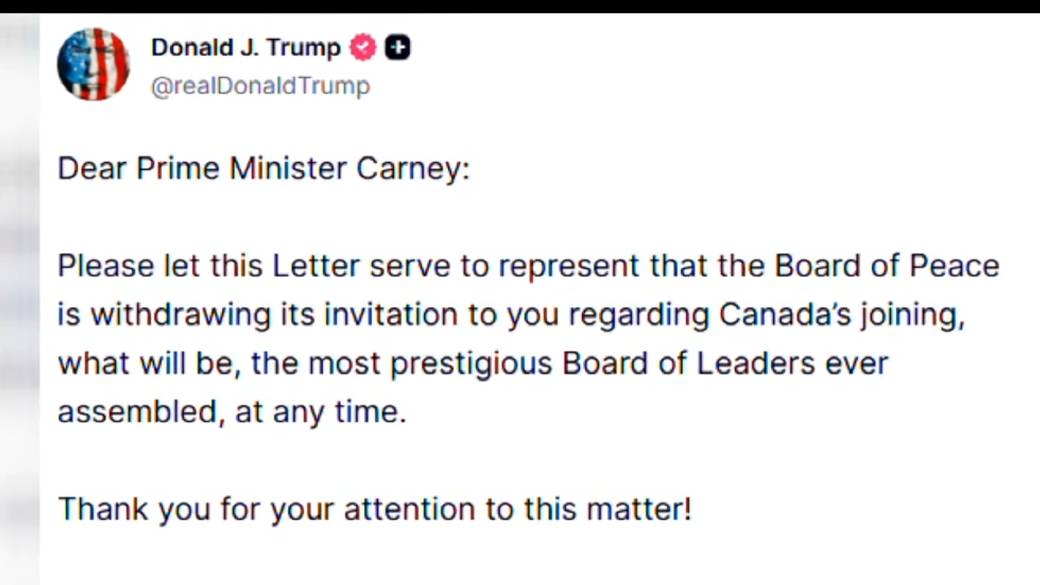 Click to play video: 'Trump pulls Carney’s invitation to ‘Board of Peace’'