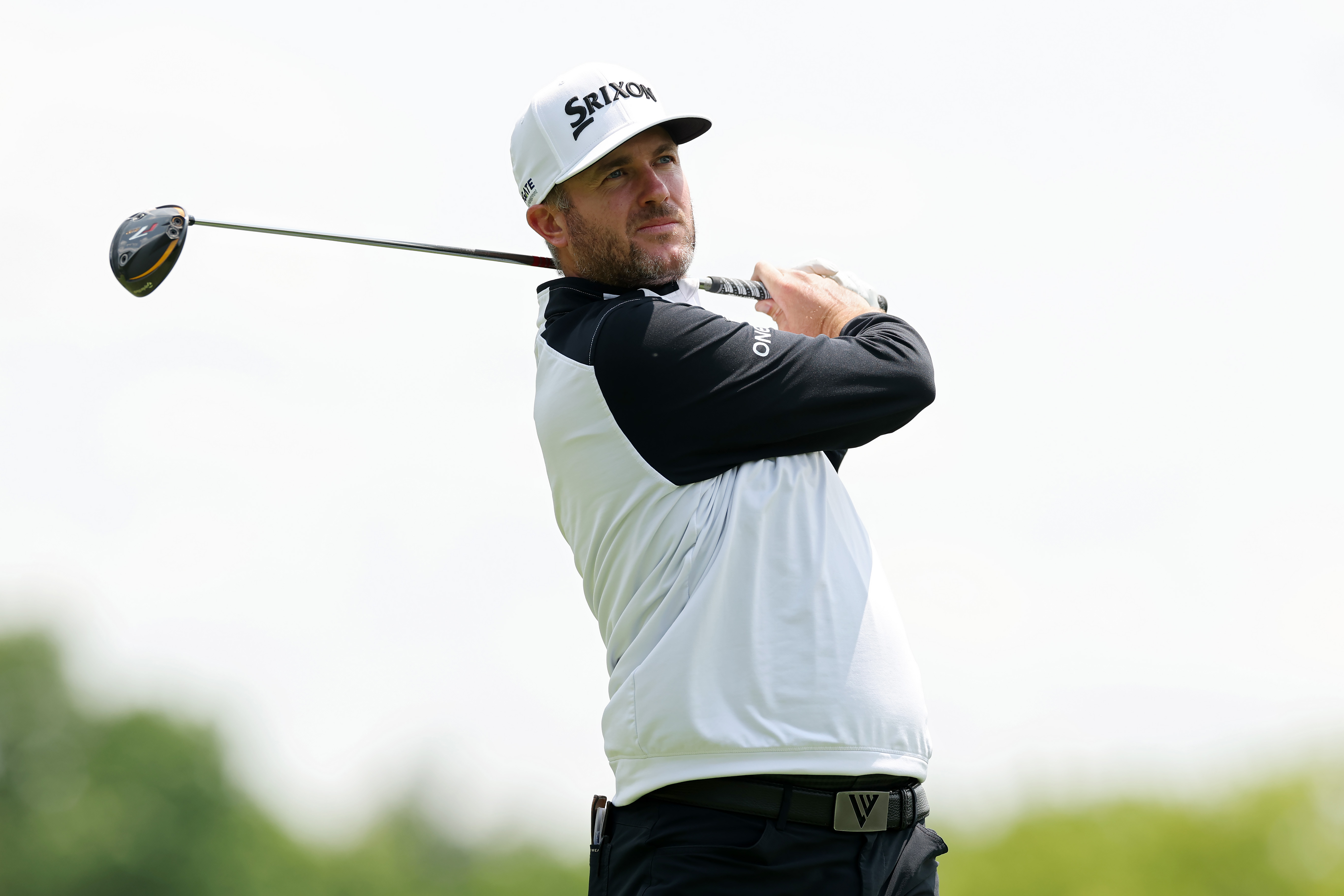 Taylor Pendrith hits a tee shot with a driver