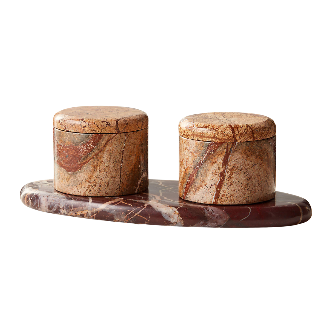 CB2, Zetes Tan and Red Marble Salt Cellars, Set of 3