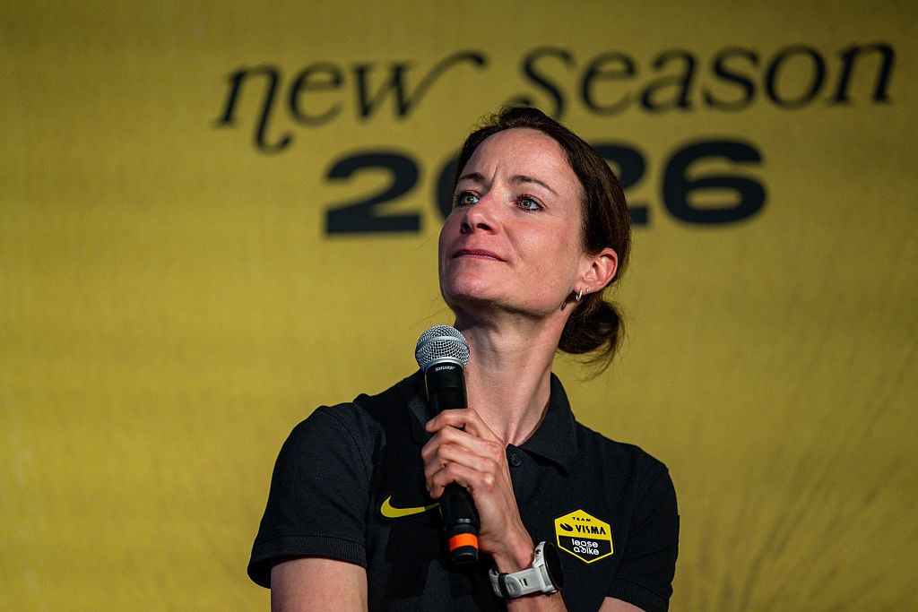 Dutch Marianne Vos pictured during the team presentation of the Team Visma-Lease a Bike cycling team in Alicante, Spain, Tuesday 13 January 2026. BELGA PHOTO DAVID PINTENS (Photo by DAVID PINTENS / BELGA MAG / Belga via AFP)