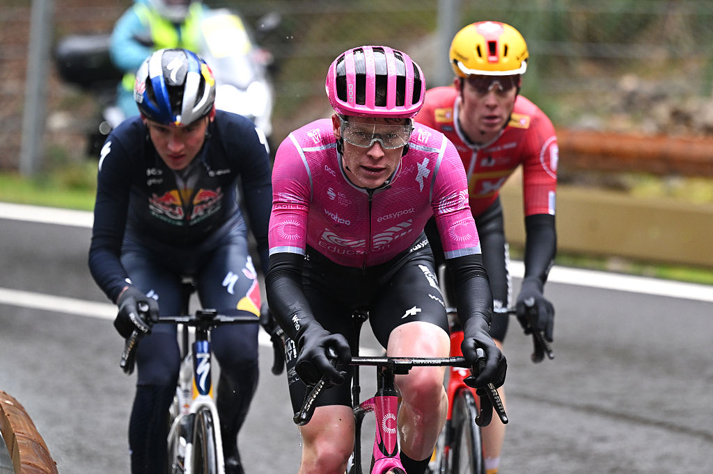 PALMANOVA, SPAIN - JANUARY 28: Georg Steinhauser of Germany and Team EF Education-EasyPost competes in the breakaway during the 35th Challenge Ciclista Mallorca 2026 - Trofeo Calvia a 148.3km one day race from Palmanova to Palmanova on January 28, 2026 in Palmanova, Spain. (Photo by Tim de Waele/Getty Images)