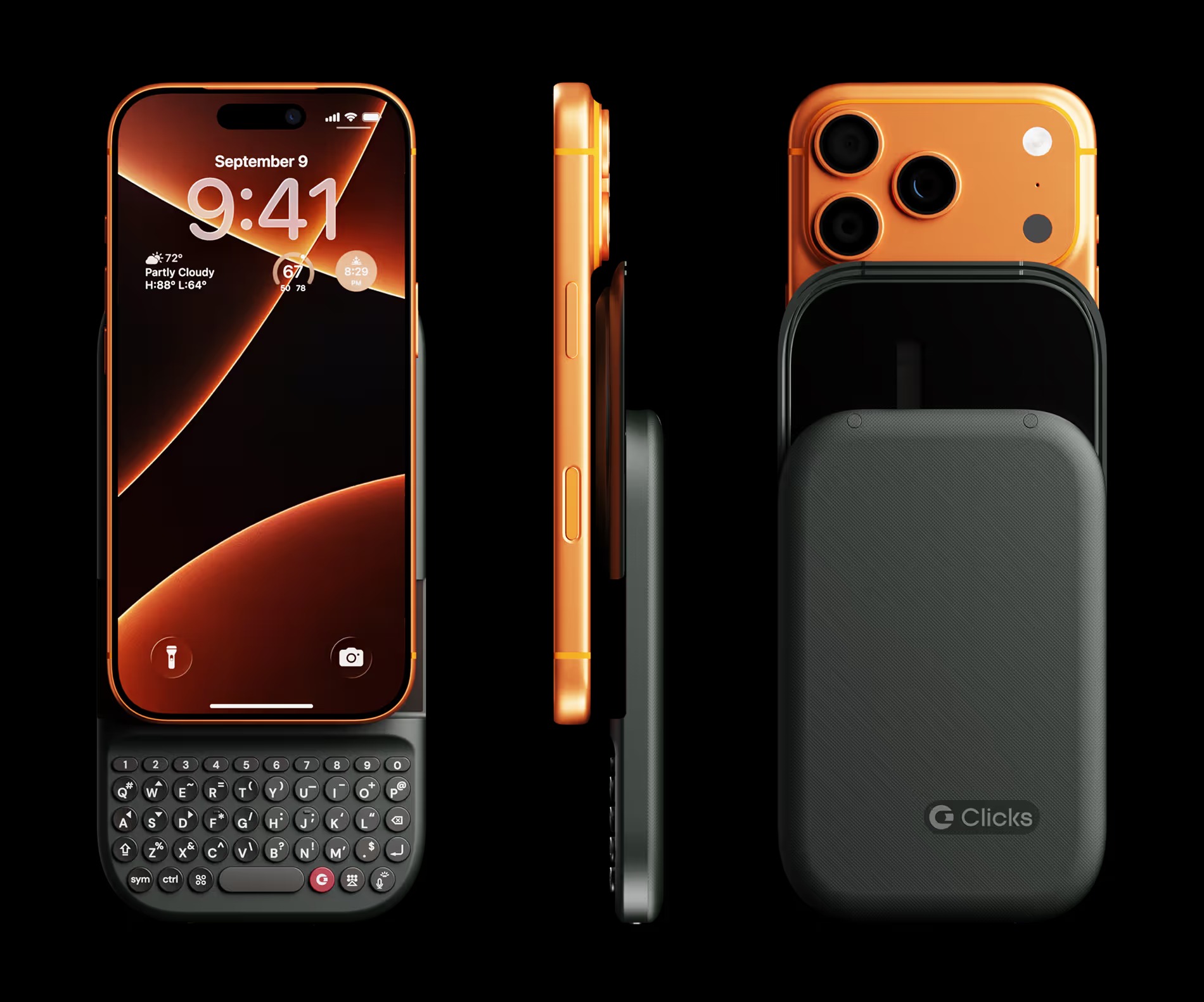 Clicks Power Keyboard with an iPhone attached to it