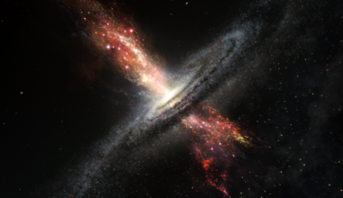 An illustration shows a black hole blowing out a powerful cosmic wind