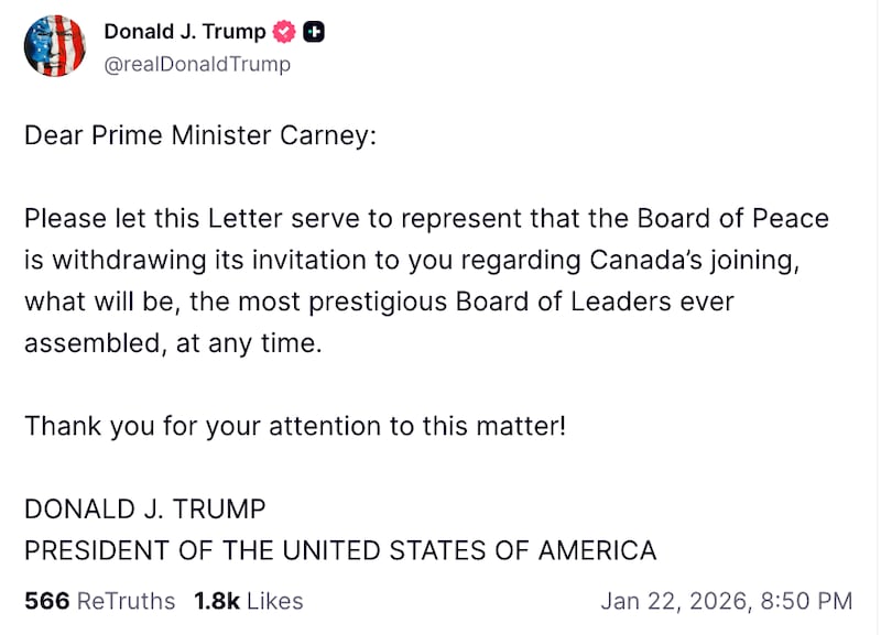 Trump Truth Social post about Mark Carney