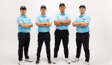 From left: Kim Min-kyu, Song Young-han, An Byeong-hun and Danny Lee pose for a promotional shot in this photo provided by the Korean Golf Club in LIV Golf on Jan. 23.  [YONHAP]