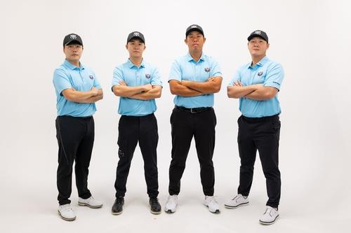 From left: Kim Min-kyu, Song Young-han, An Byeong-hun and Danny Lee pose for a promotional shot in this photo provided by the Korean Golf Club in LIV Golf on Jan. 23.  [YONHAP]