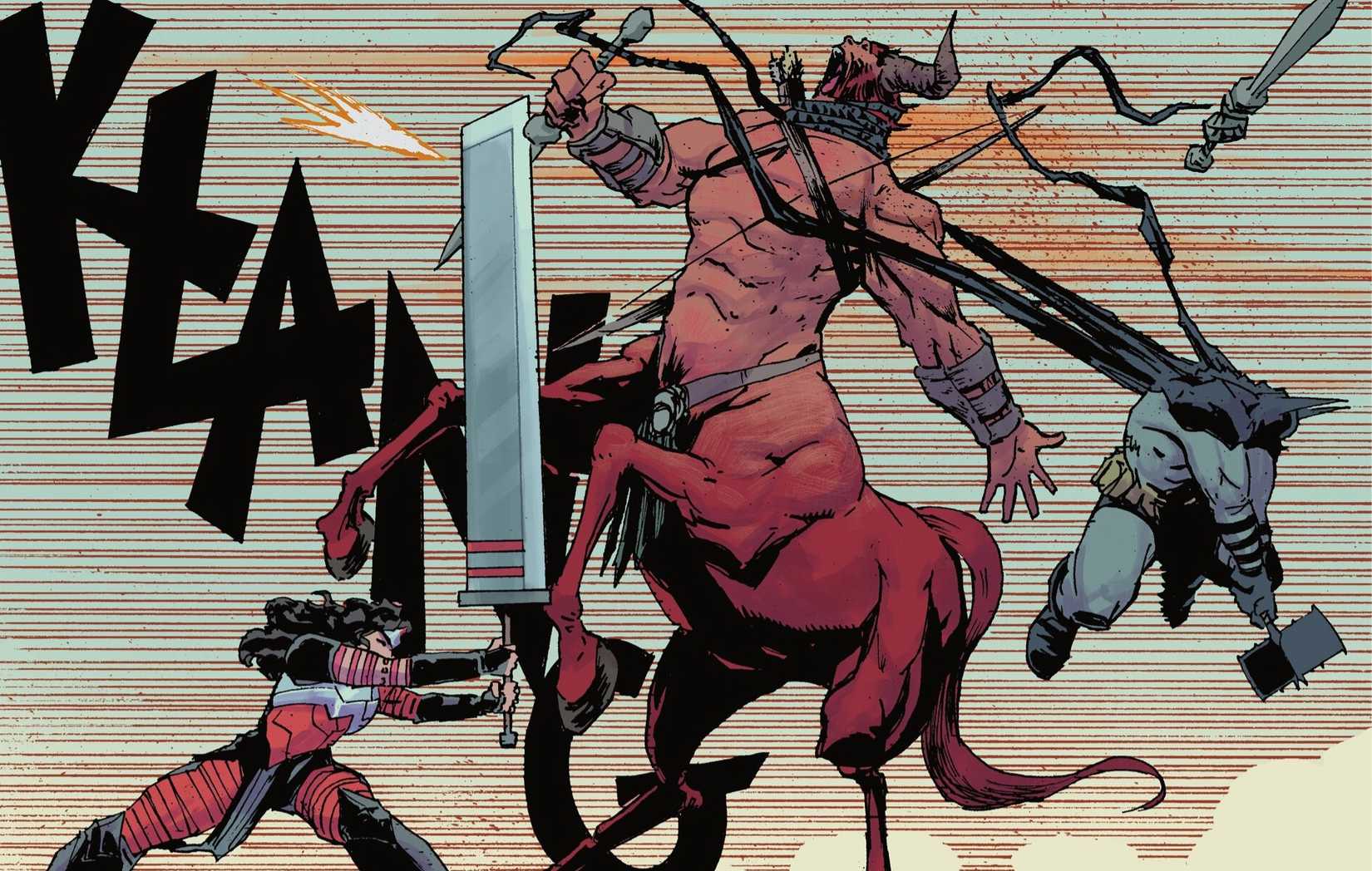 Absolute Batman and Wonder Woman Fighting Centaur