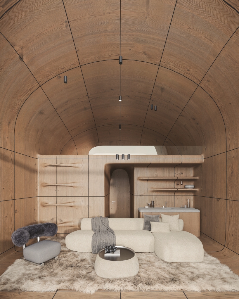 high-altitude cottage emerges like a rock from georgian mountains