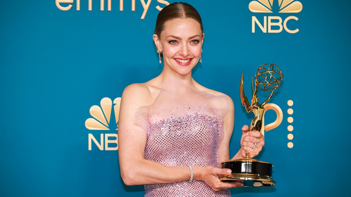 Amanda Seyfried at the Emmy Awards in September 2022 after she won.