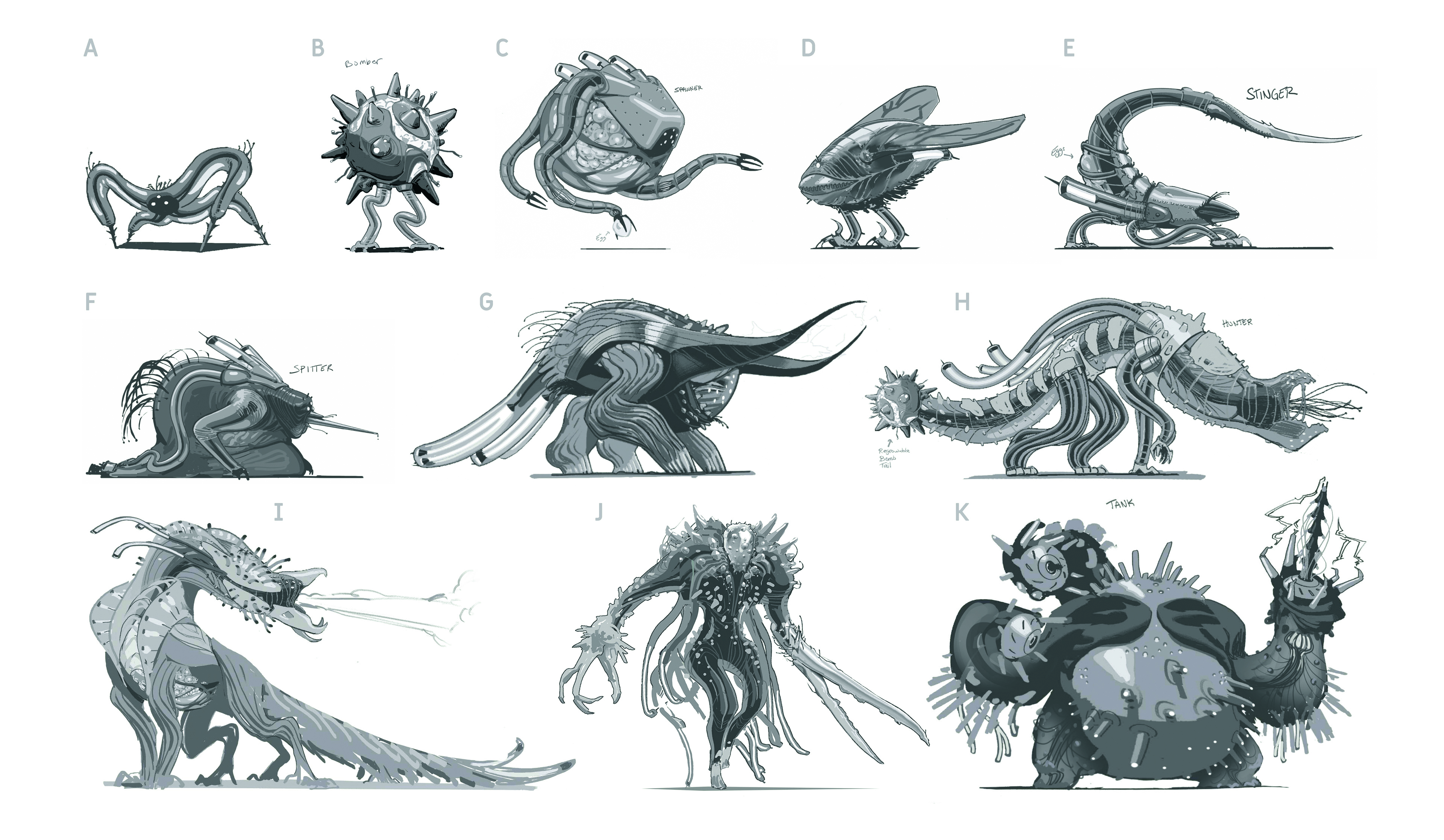 Images from a tutorial on how to make a part machine part beast character design concept
