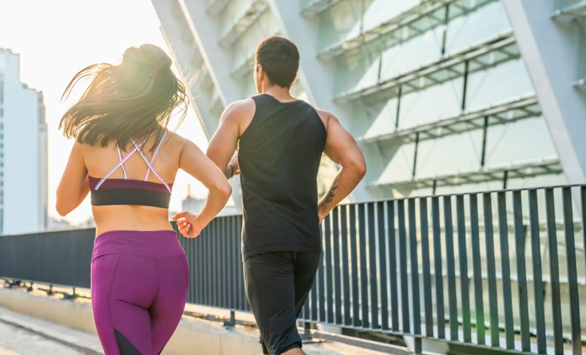 Back Rare View Couple Fitness Running