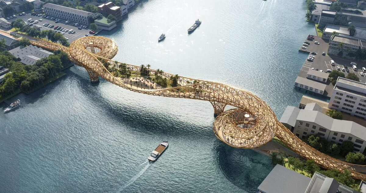 serpentine pedestrian bridge to bring elevated garden to bangkok