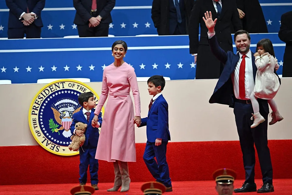 The couple has three children together: an eight-year-old son named Ewan, a five-year-old son named Vivek and and a four-year-old daughter Mirabel (Angela Weiss/AFP via Getty Images)