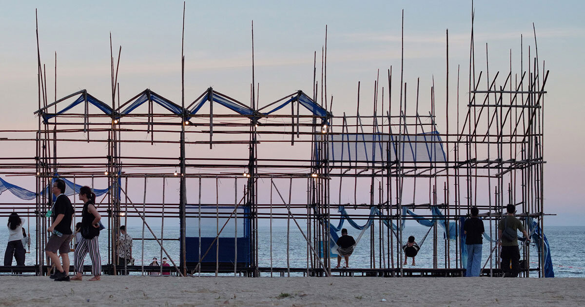 bamboo scaffolding constructs temporary coastal theater in china
