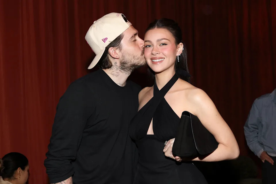 Brooklyn Beckham and Nicola Peltz Beckham attend Airbnb 2025 Summer Release on May 13, 2025, in Los Angeles.