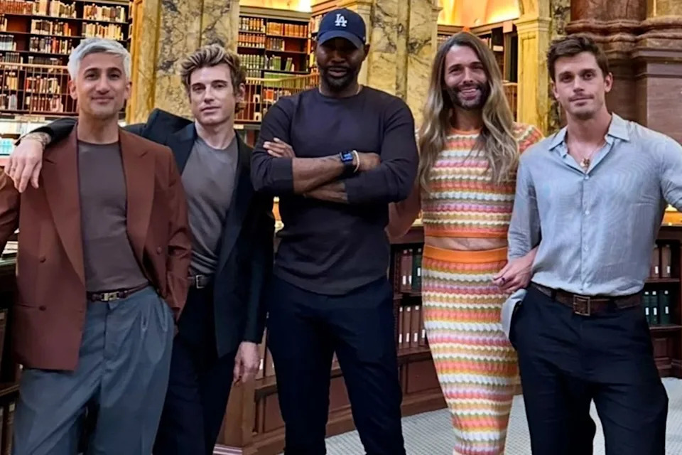 Tan France/Instagram From left: Tan France, Jeremiah Brown, Karamo Brown, Jonathan Van Ness and Antoni Porowski on the set of 'Queer Eye.'