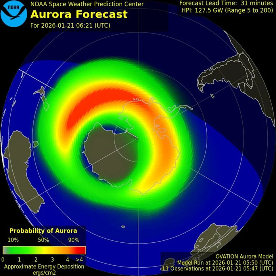 Aurora forecast for Wednesday (NOAA)