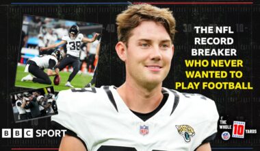 Cam Little reacting after beating Jacksonville's win at the Denver Broncos