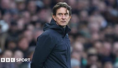 Thomas Frank looks on during a Tottenham match