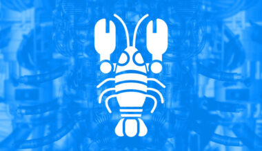 Illustration of a white lobster on a cyberpunk background.