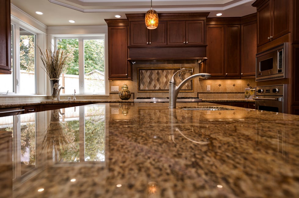 close up shot of granite kitchen counter