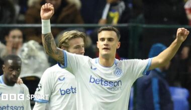 Kairat 1-4 Club Brugge: Visitors win to maintain Champions League play-off hopes