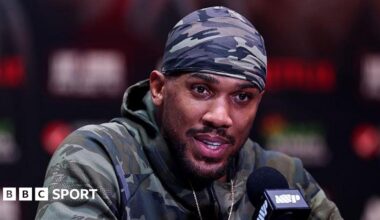 Anthony Joshua speaking during a news conference before his fight against Jake Paul