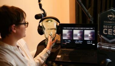 Neurable research scientist Alicia Howell-Munson demonstrates the company's headset, which it says can detect early signs of Alzheimer's disease
