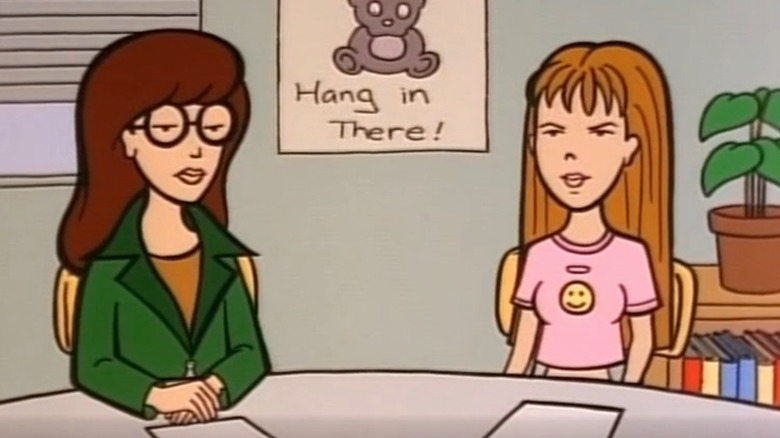 Daria and Quinn sit at table in Daria