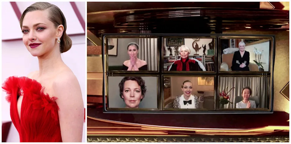 Amanda Seyfried, left, navigated a mostly virtual Oscar season leading up to the socially distanced ceremony in 2021.