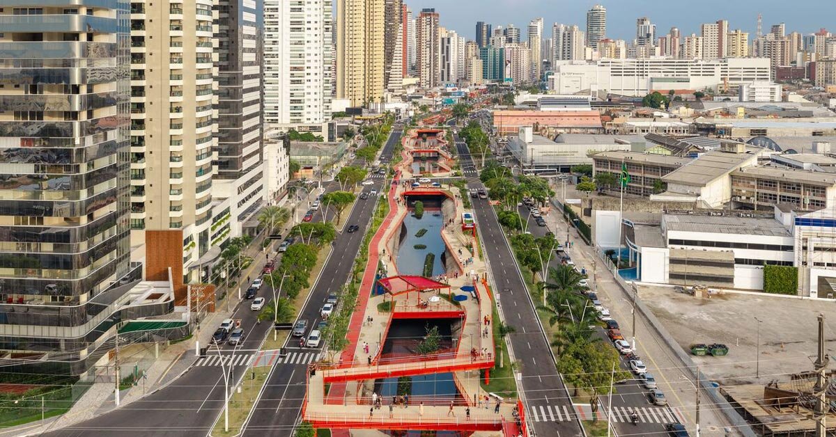 elevated linear park reclaims canal in brazilian city center