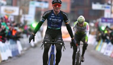 BERINGEN, BELGIUM - JANUARY 11: Thibau Nys of Belgium celebrates at finish line as race winner during the 109th Belgian National Cyclo-cross Championships 2026, Men&amp;apos;s Elite on January 11, 2026 in Beringen, Belgium. (Photo by Luc Claessen/Getty Images)