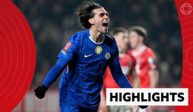 Marc Guiu celebrates his goal for Chelsea