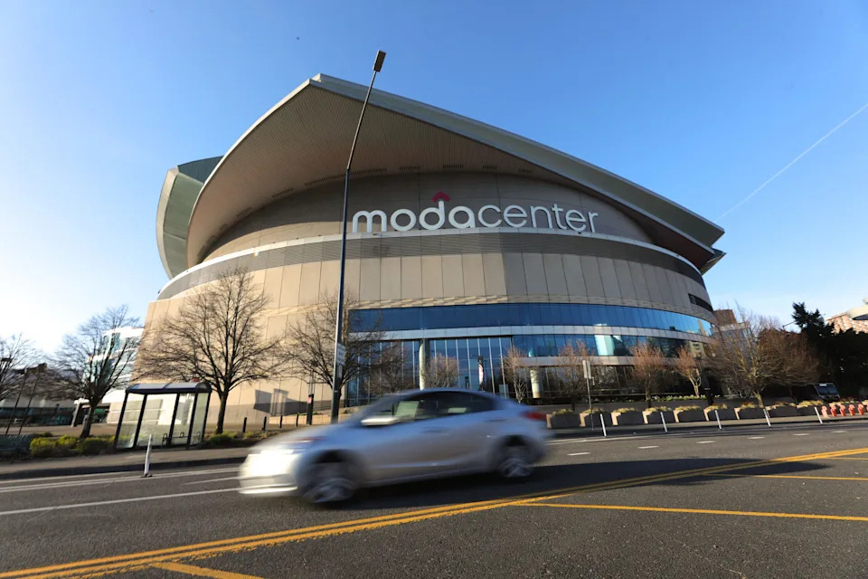 <p>Mar 12, 2020; Portland, Oregon, USA; An outside view of the Moda Center where the Portland Trail Blazers and the Memphis Grizzlies game was cancelled due to the COVID-19 virus.Mandatory Credit: Jaime Valdez-Imagn Images</p>