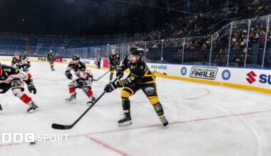 Ice hockey taking place at a test event at the Santagiulia Arena, which will be used during the Winter Olympics in Italy