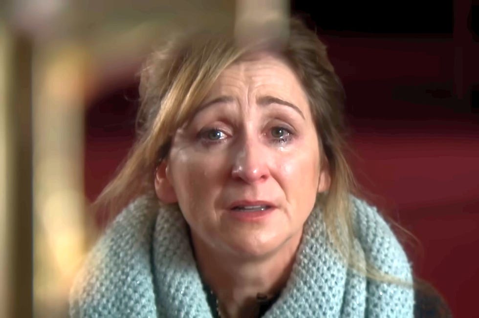 Emmerdale Laurel Thomas crying emmerdale laurel thomas crying while kneeling in church