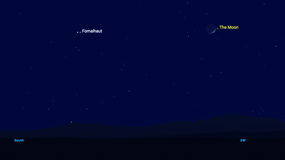 night sky map showing the moon shining to the right of Fomalhaut.