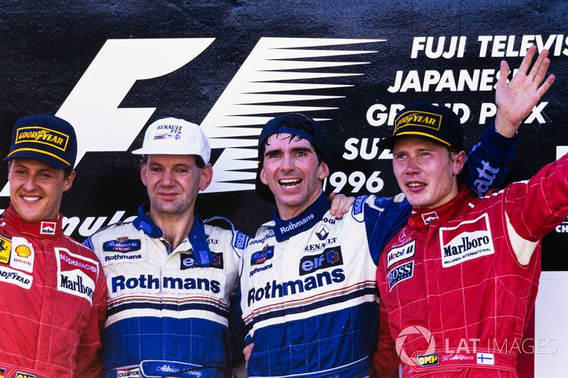 Winner Damon Hill, Williams, Adrian Newey, Williams, second place Michael Schumacher, Ferrari, third place Mika Hakkinen, McLaren