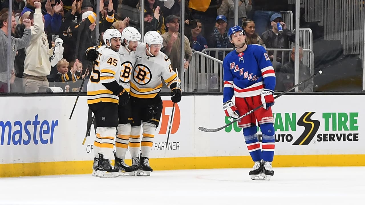 Khusnutdinov scores 4, Zacha gets 3 for 1st NHL hat tricks, Bruins ease past Rangers