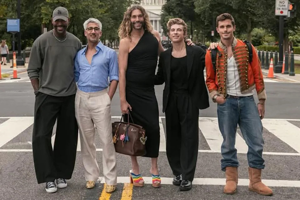 Antoni Porowski/Instagram From left: Karamo Brown, Tan France, Jonathan Van Ness, Jeremiah Brent and Antoni Porowski filming 'Queer Eye.'