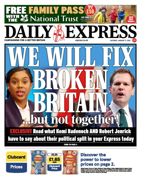 "We will fix broken Britain... but not together" reads the headline on the front page of the Daily Express.