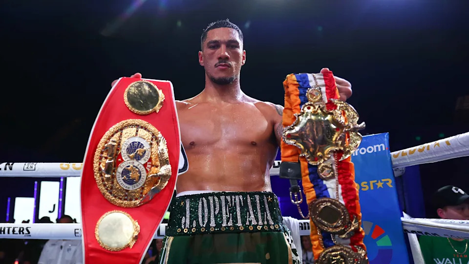 GOLD COAST, AUSTRALIA - JUNE 08: Jai Opetaia of Australia poses after victory in his IBF Cruiserweight Title bout against Claudio Squeo of Italy at Gold Coast Convention and Exhibition Centre on June 08, 2025 in Gold Coast, Australia. (Photo by Chris Hyde/Getty Images)