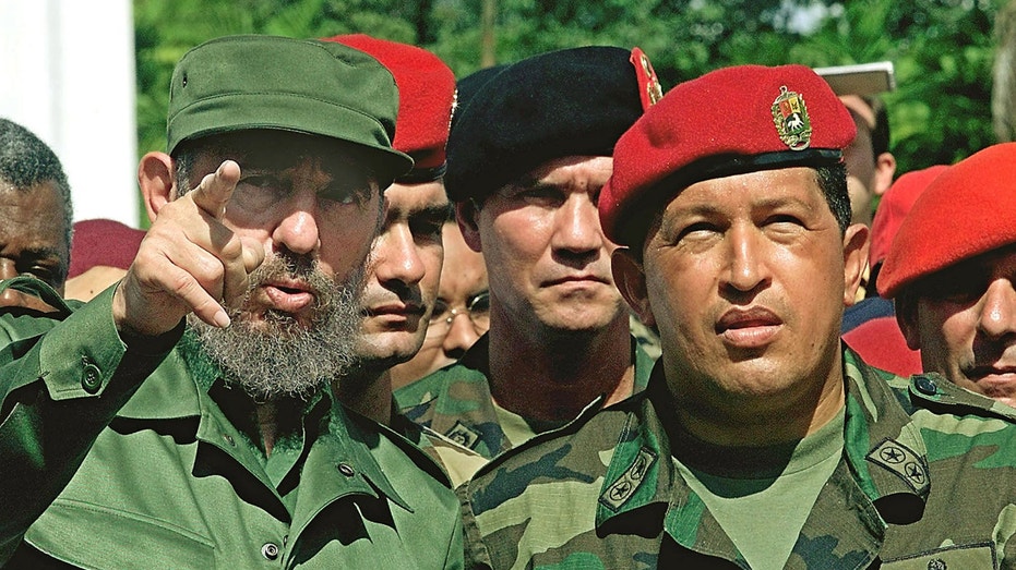 Cuba's Fidel Castro at left and Venezuela's Hugo Chavez.