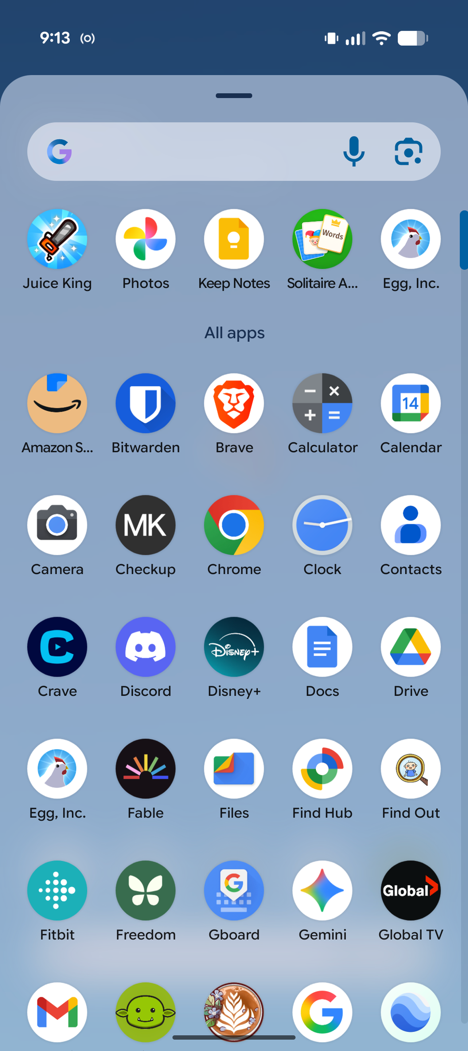 A screenshot showing the app drawer on an Android phone