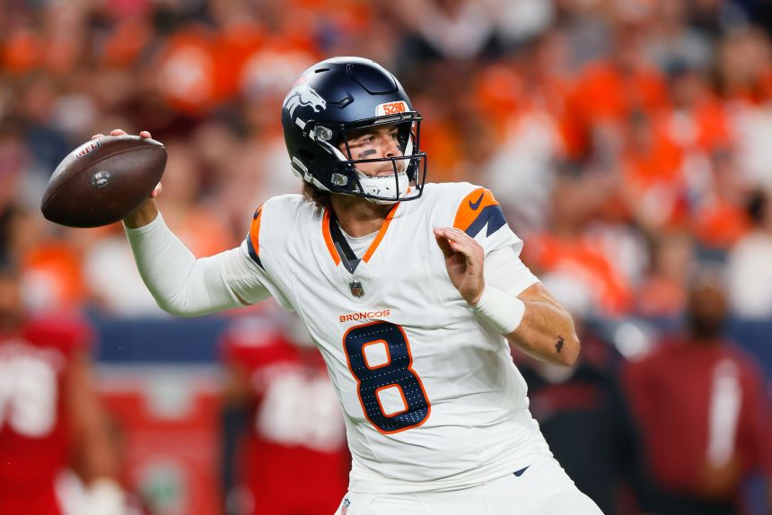 Denver Broncos quarterback Jarrett Stidham throws a pass during a preseason game in August.