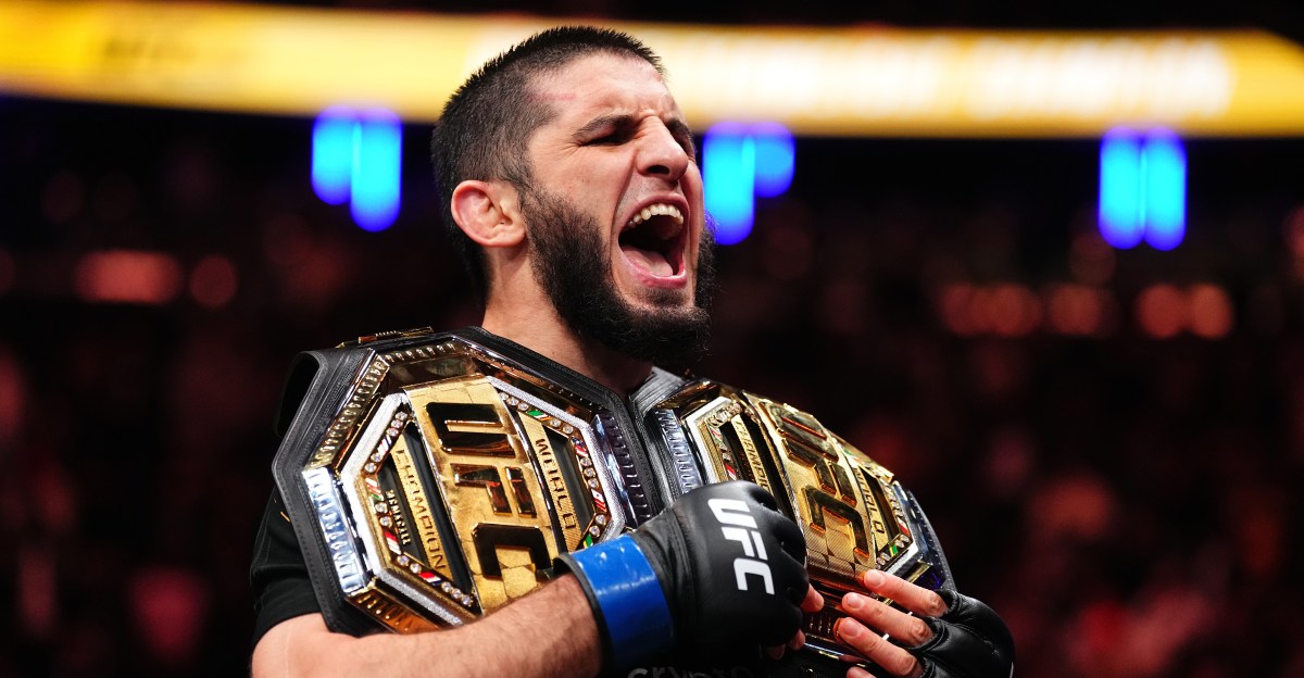 Islam Makhachev and Kamaru Usman face off backstage at UFC 324