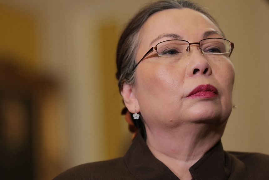 Sen. Tammy Duckworth listens during a news conference at the U.S. Capitol Building on January 6, in Washington, DC.