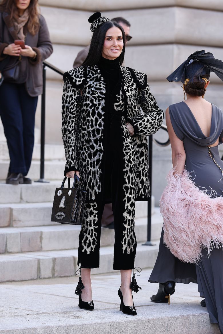 Demi Moore arrived at Schiaparelli's haute couture show in Paris earlier this week in full cheetah print.