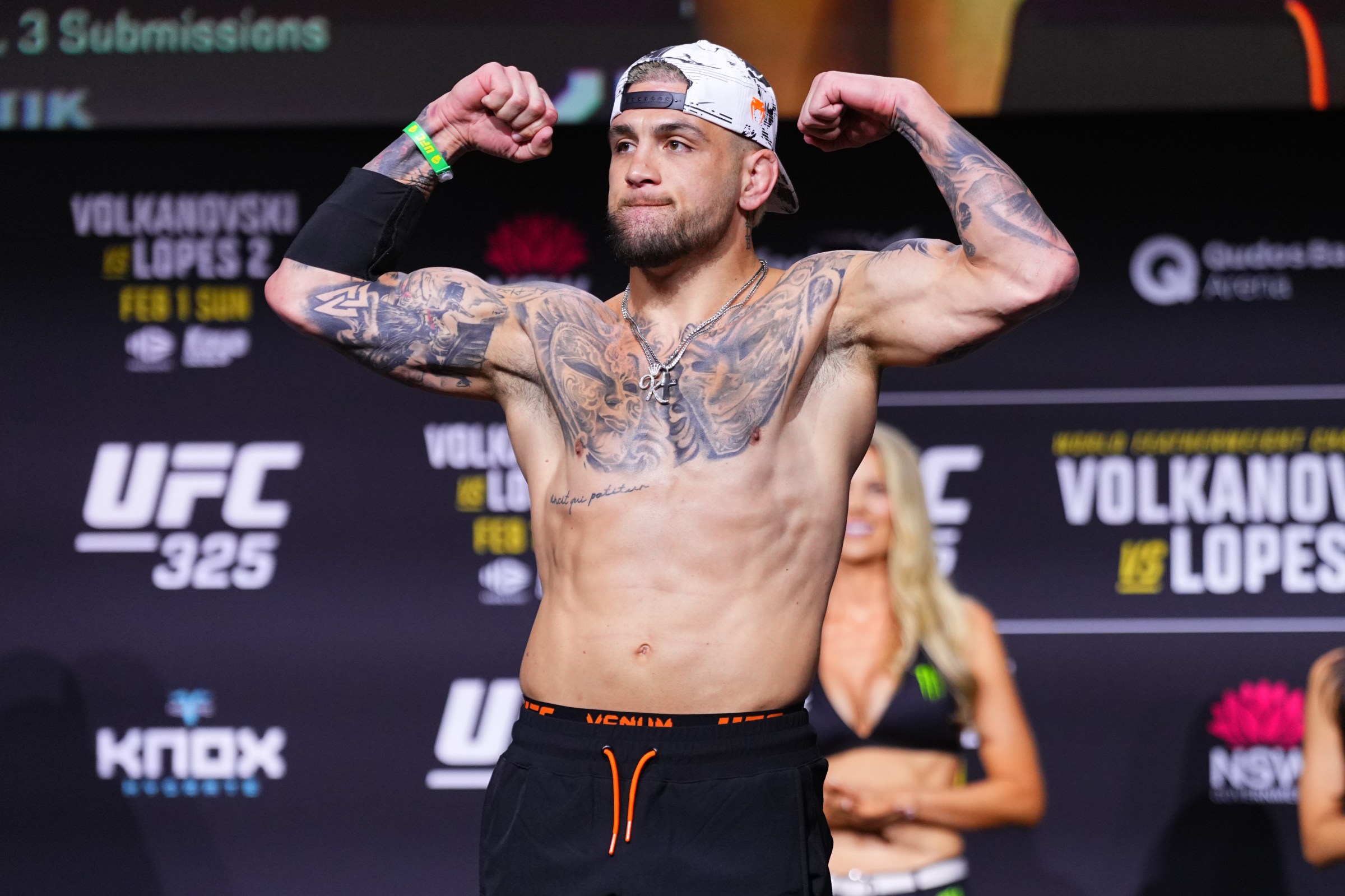 SYDNEY, AUSTRALIA - JANUARY 30: Cody Brundage poses on the scale during the UFC 325 Ceremonial Weigh-in at Qudos Bank Arena on January 30, 2026 in Sydney, Australia. (Photo by Jeff Bottari/Zuffa LLC)